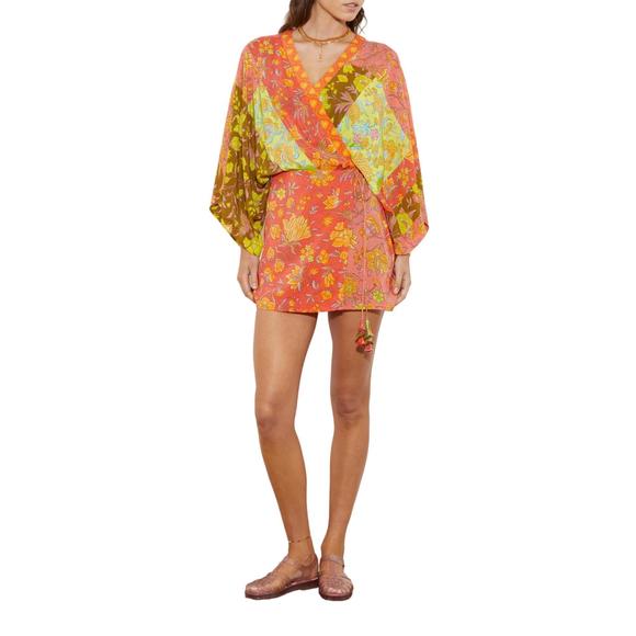 NEW BOTEH alvita silk robe dress in melon patchwork Size S 4-6 - Picture 2 of 4